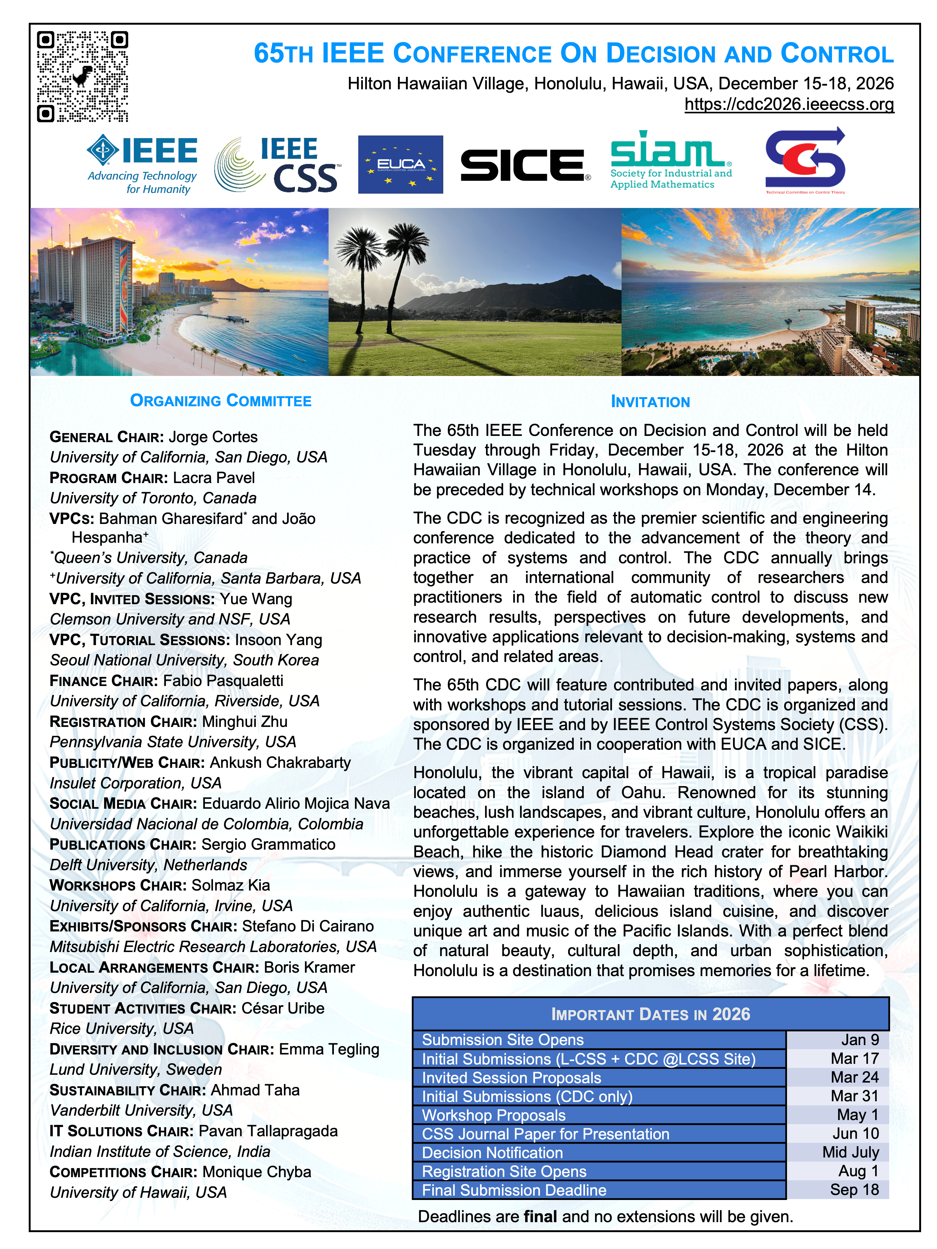 Call for Papers | CDC 2026 | Honolulu, Hawaii, USA