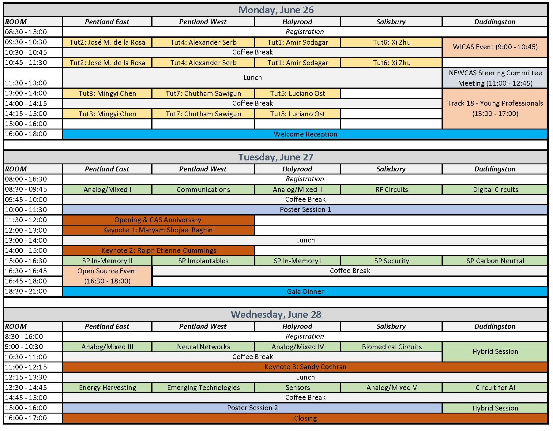 IEEE NEWCAS 2023 Schedule Overview